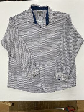 Paulo Solari Mens 5X Blue White Geometric Print Long Sleeve Big & Tall Modern